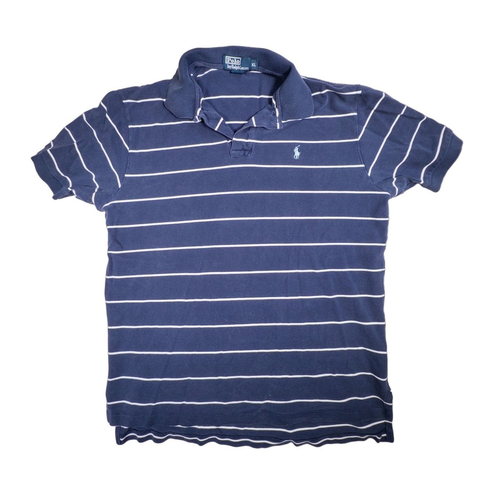 Polo Ralph Lauren Men's Navy White Striped Polo Shirt XL Cotton